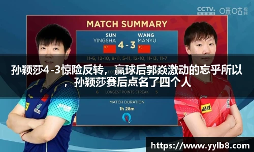 孙颖莎4-3惊险反转，赢球后郭焱激动的忘乎所以，孙颖莎赛后点名了四个人